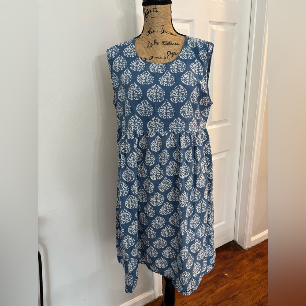 Giardino Doriente‎ Sleeveless Smock Dress Leaf Design Comfy Large